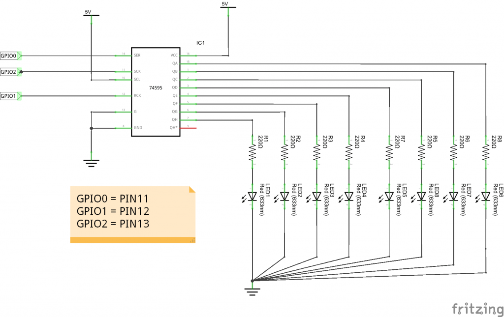 Pi and 595 schematic