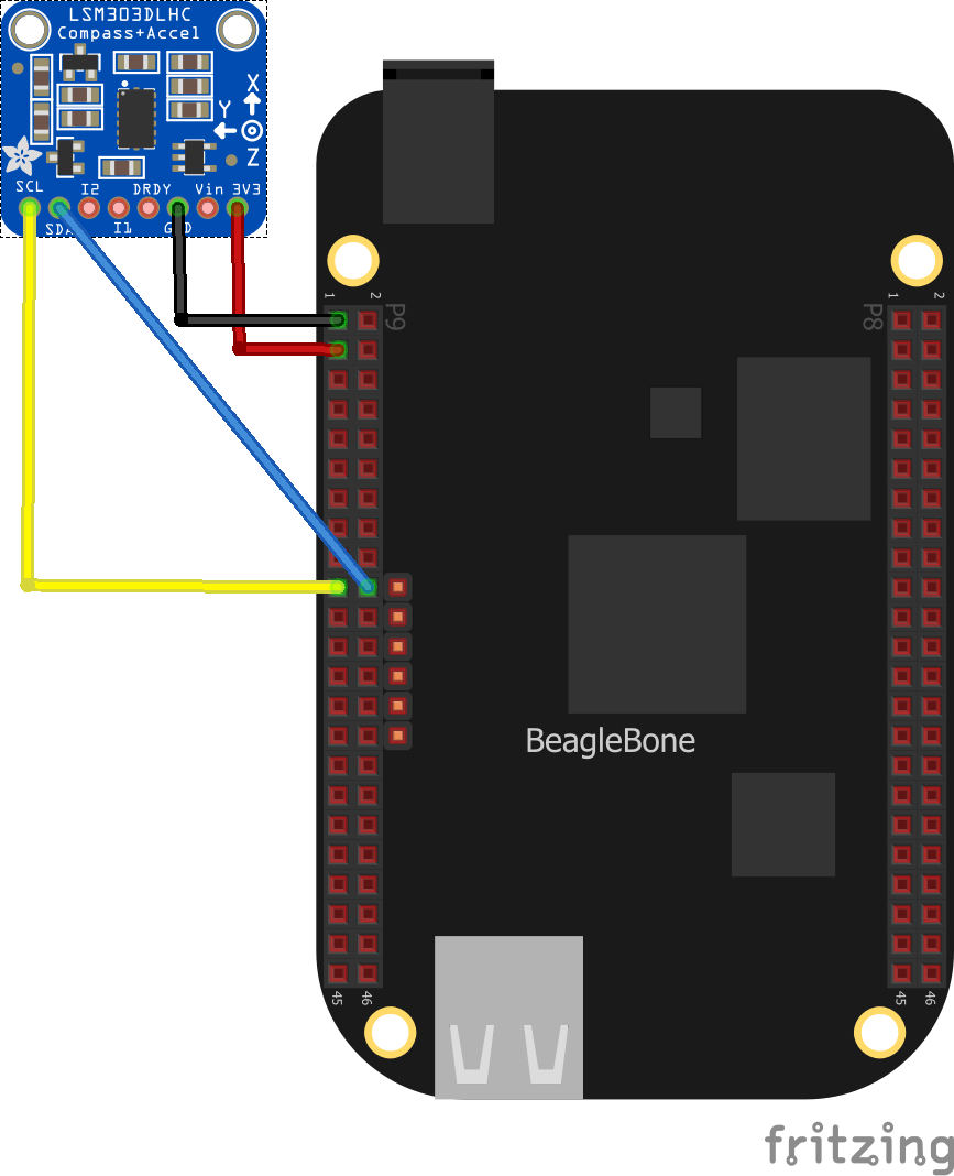 beaglebone and LSM303DLHC layout